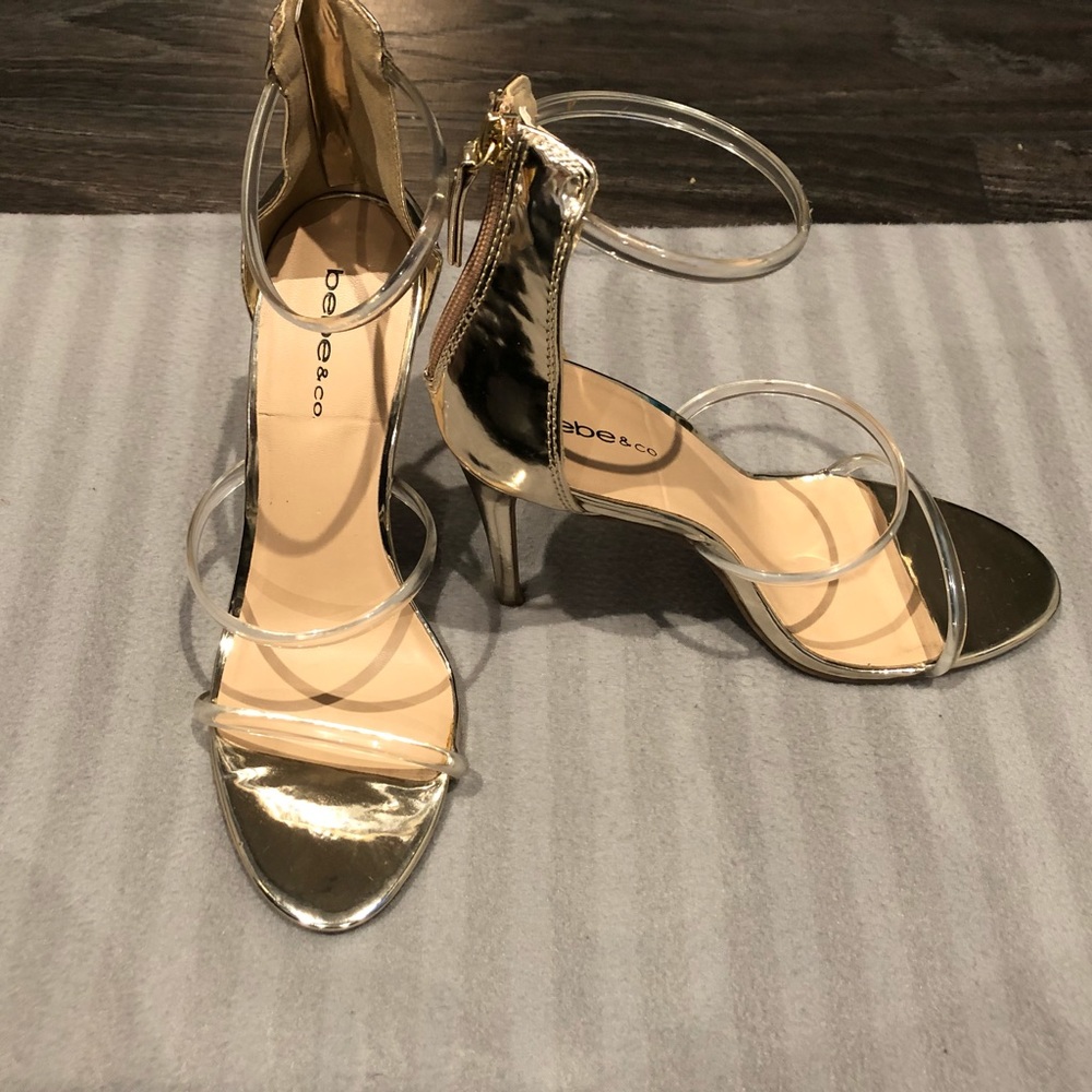 Bebe Gold with Clear Strap Heels